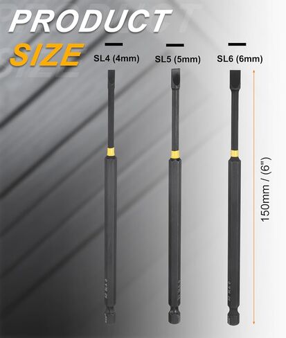 HARFINGTON 3pcs SL4-SL6 Slotted Impact Screwdriver Bits 4mm-6mm Slotted Tip 1/4" Hex Shank 150mm (6") Long Magnetic Flat Head Phosphated S2 Steel Screw Driver Drill Bits Electric Power Tool in Saudi Arabia