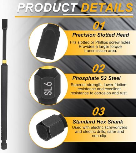 HARFINGTON 3pcs SL4-SL6 Slotted Impact Screwdriver Bits 4mm-6mm Slotted Tip 1/4" Hex Shank 150mm (6") Long Magnetic Flat Head Phosphated S2 Steel Screw Driver Drill Bits Electric Power Tool in Saudi Arabia