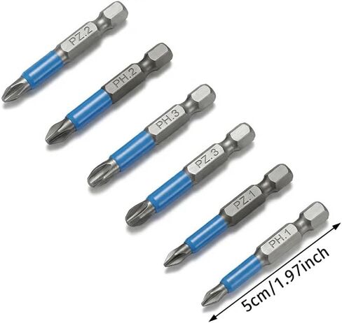 6PCS Anti Slip Bits, Magnetic Phillips Bit, Anti Slip Screwdriver Bits with Magnetic Tip for Power Screwdriver Drill Impact Driver Tool Accessory(PH1, PH2, PH3, PZ1, PZ2, PZ3 x 50MM) in Saudi Arabia