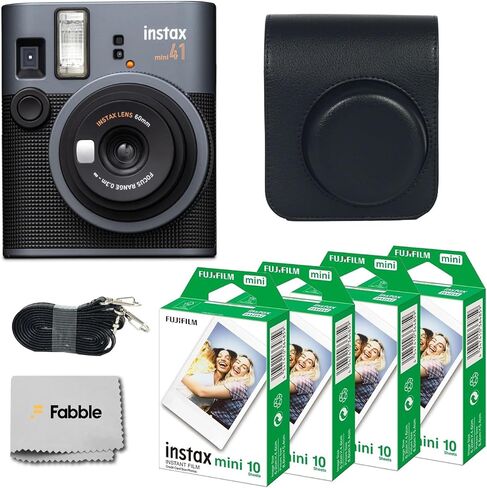 حزمة كاميرا Fujifilm Instax Mini 41 ذات الفيلم الفوري مع حافظة رائعة لـ Fuji Instax Mini 41، حزمة فيلم مزدوجة (40 ورقة) وقطعة قماش للتنظيف - أسود (5 قطع) in Saudi Arabia