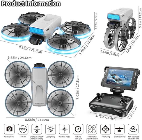 طائرة بدون طيار صغيرة RC قابلة للطي مع كاميرا 1K HD كوادكوبتر، جهاز تحكم عن بعد قابل للطي 2.4 بوصة، بطاريتان وحقيبة حمل - واقي المروحة الآمن، تقلبات ثلاثية الأبعاد، إقلاع/هبوط بمفتاح واحد، هدية مثالية للمبتدئين والكبار in Kuwait