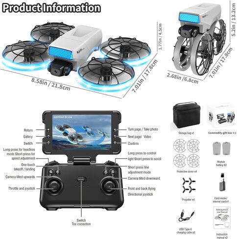 طائرة بدون طيار صغيرة RC قابلة للطي مع كاميرا 1K HD كوادكوبتر، جهاز تحكم عن بعد قابل للطي 2.4 بوصة، بطاريتان وحقيبة حمل - واقي المروحة الآمن، تقلبات ثلاثية الأبعاد، إقلاع/هبوط بمفتاح واحد، هدية مثالية للمبتدئين والكبار in Kuwait