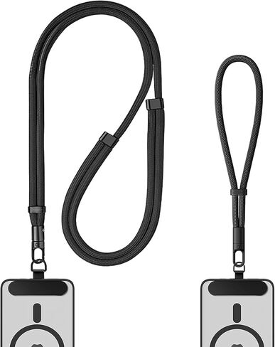 Phone Lanyard 2 Pcs - 1 Phone Wrist Strap, 1 Adjustable Crossbody Cell Phone Lanyard, 2 Metal Pads and 360° Rotating Metal Clips - Skin-Friendly, Universal for Most Phones (Black) in Saudi Arabia