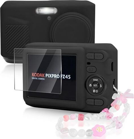 Seltureone Camera Case for KODAK PIXPRO FZ45 with Cute Camera Charm Wrist Strap and Screen Protector, Built-in Lens Cap Soft Silicone Protective Case for KODAK PIXPRO FZ45 Accessories - Two-tone Pink in Kuwait