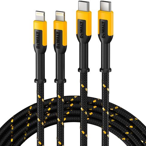 DEWALT Lightning to USB C Cable — Reinforced Braided Cable for Lightning — Charger Cord Compatible with iPhone — Apple Compatible Charging Cable… (USB C to Lightning, 4 FT) in Saudi Arabia