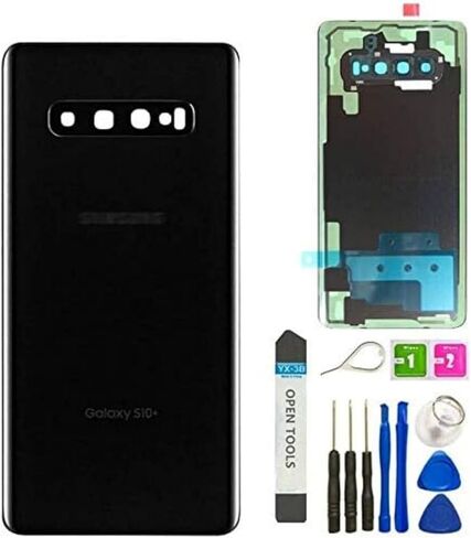 Galaxy S10 Back Cover Glass Replacement Battery Door Housing Waterproof with Camera Lens Parts for Samsung Galaxy S10 SM-G973U G973W + Eject Pin Tools (Black) in Saudi Arabia