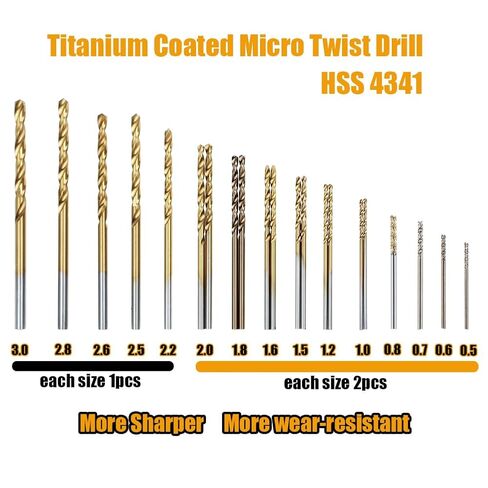 25PCS Titanium Coated Micro Twist Drill Bit Set for Pin Vise, Hand Drill & PCB Drilling – Precision Bits for Wood, Plastic, Metal Resin Jewelry in Saudi Arabia