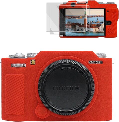 VOVMOEYA Camera Case for Fujifilm XM5 X-M5, for XE5 Camera Silicone Case, with 2PCS 0.25mm Ultra Thin Screen Protector, Shockproof and Scratch-Resistant,Red in Saudi Arabia