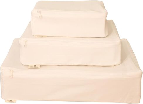 Packing Cubes Bag Pure Canvas Travel Organizers with Durable YKK Zippers for Clothes, Shoes & Luggage Storage (Set of 3 (1 Small, 1 Medium, 1 Large), Off-White) in Kuwait