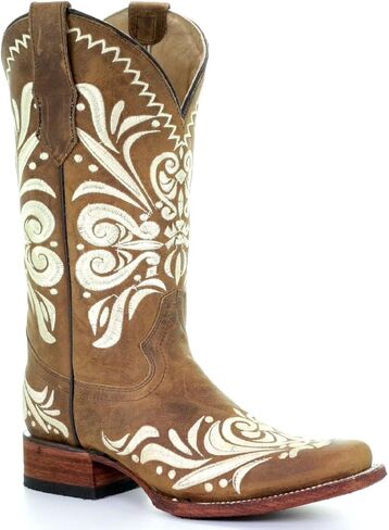 Circle G LADIE'S TAN EMBROIDERY SQ. TOE, LEATHER SOLE, WESTERN L5409 in Saudi Arabia