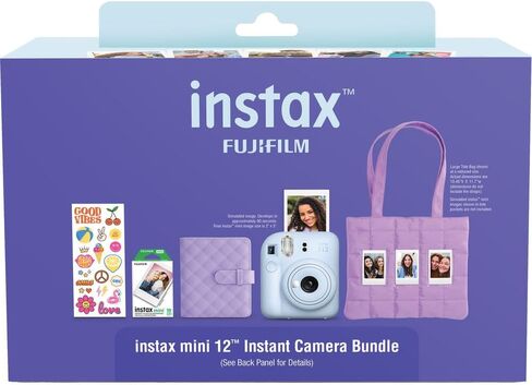 حزمة عطلة كاميرا فيلم FUJIFILM instax mini 12 الفورية (أزرق فاتح) مع 4 × فيلم Instax Mini Instant - حزمة رقائق معدنية، وقماش ذاتي اللصق، وبطارية Ansmann X-Power AA 4 عبوات in Saudi Arabia