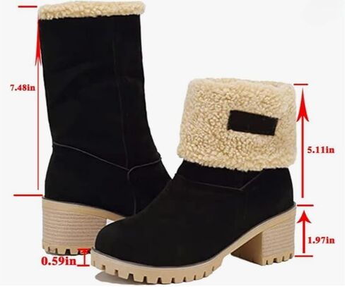 Women's Winter Snow Warm Fleece Boots - Chunky Mid Heel Ankle Short Booties in Saudi Arabia
