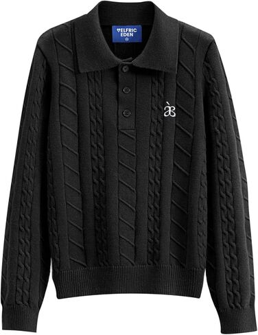 Aelfric Eden Women's Cable Long Sleeve Sweaters Solid Lapel V Neck Knit Casual Soft Pullover 2025 Fall Fashion Outfits in Saudi Arabia