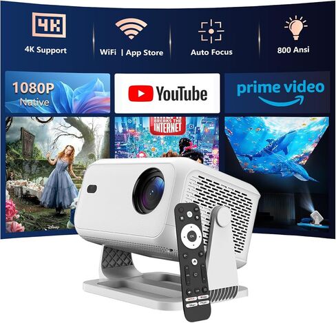Projector with WiFi and Bluetooth, Auto Focus 4K Portable Smart Projector Support iOS/Android/Laptop, 800 ANSI Video Projectors for Outdoor Indoor Movies in Saudi Arabia
