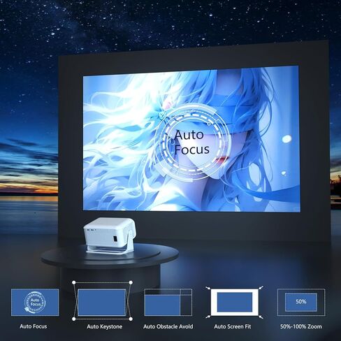 Projector with WiFi and Bluetooth, Auto Focus 4K Portable Smart Projector Support iOS/Android/Laptop, 800 ANSI Video Projectors for Outdoor Indoor Movies in Saudi Arabia