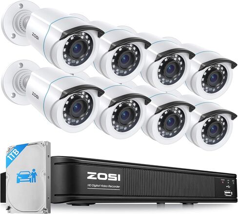 ZOSI 3K Lite Wired Security Camera System, 8 X 1080p Bullet Cameras, NO HDD | AI Human/Vehicle Detection, 5MP Lite H.265+ 8 Channel Surveillance DVR, IP66 Weatherproof CCTV Camera, 80ft Night Vision in Saudi Arabia