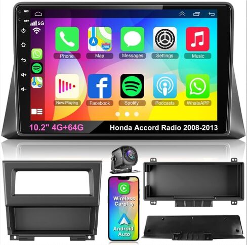 Android 13 Car Stereo لـ Honda Accord 2008-2013 4G RAM+64G ROM ، 10.2 بوصة راديو شاشة تعمل باللمس مع Carplay/Android Auto ، GPS ، WiFi ، Bluetooth5.2 ، دعم OBD2/DVR/DSP in Kuwait