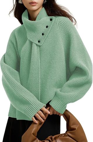 chouyatou Women's Casual V Neck Pullover Sweaters Ribbed Knit Slouchy Jumper Tops with Removable Scarf in Saudi Arabia