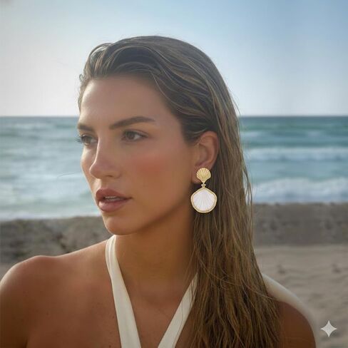LILIE&WHITE Gold Shell Earrings Chic Summer Beach Seashell Earrings Gold Triangle Dangle Earring For Women Fashion Geometric Earring Jewelry in Saudi Arabia