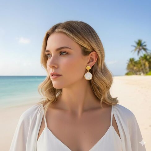 LILIE&WHITE Gold Shell Earrings Chic Summer Beach Seashell Earrings Gold Triangle Dangle Earring For Women Fashion Geometric Earring Jewelry in Saudi Arabia