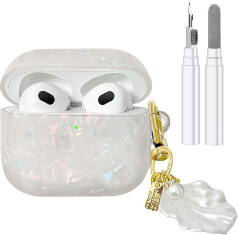 Compatible with AirPods 4 Case, Cute Flower Pretty Aesthetic AirPod 4 Case Cover with Flower Pearl Keychain, Soft TPU Protective Shockproof Case for Women Girl in Kuwait