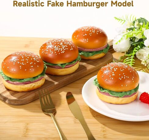 6 Pcs Artificial Hamburgers, Realistic Fake Food Model, 3.7 x 2.4 in, Vibrant & Lifelike Design, Versatile Photography Prop, Great for Display, Photography Prop in Saudi Arabia
