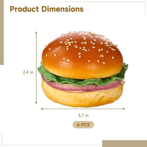 6 Pcs Artificial Hamburgers, Realistic Fake Food Model, 3.7 x 2.4 in, Vibrant & Lifelike Design, Versatile Photography Prop, Great for Display, Photography Prop in Saudi Arabia