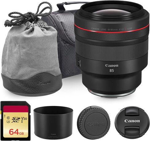 عدسة كانون RF 85 ملم f/1.2L USM | صورة شخصية احترافية من سلسلة L-Series مع فتحة عدسة f/1.2 فائقة السرعة وبصريات متقدمة وتركيز بؤري تلقائي USM سريع | للصور الشخصية والصور منخفضة الإضاءة (3447C002) + بطاقة سعة 64 جيجابايت + حقيبة كاميرا in Kuwait