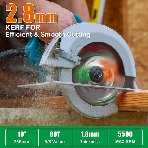 شفرة منشار دائرية مقاس 10 بوصات للخشب، شفرة قطع TCT 80T، حواف متقاطعة بزاوية متقاطعة دقيقة، تمزيق للخشب الرقائقي، الميلامين، البلوط، الصنوبر، الصفائح، اللوح، 5/8" in Kuwait