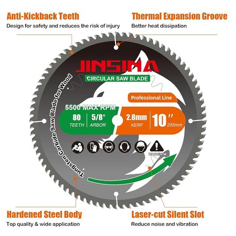 شفرة منشار دائرية مقاس 10 بوصات للخشب، شفرة قطع TCT 80T، حواف متقاطعة بزاوية متقاطعة دقيقة، تمزيق للخشب الرقائقي، الميلامين، البلوط، الصنوبر، الصفائح، اللوح، 5/8" in Kuwait