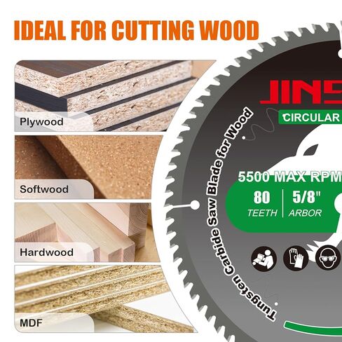 شفرة منشار دائرية مقاس 10 بوصات للخشب، شفرة قطع TCT 80T، حواف متقاطعة بزاوية متقاطعة دقيقة، تمزيق للخشب الرقائقي، الميلامين، البلوط، الصنوبر، الصفائح، اللوح، 5/8" in Kuwait