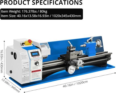 Mini Metal-Lathe Machine,Benchtop Lathe 9"x24" 1100W Variable Speed 2250RPM with 5" 3-Jaw Chuck CNC Mini Lathe Machine,Precision Mini Lathe w/Tool Box Digital Display for Metal Turning in Saudi Arabia