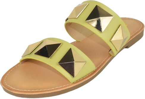 Soda Shoes Women's Sandals Double Strap Flip Flops Slides Large Gold Studded CETUS-S in Saudi Arabia