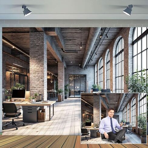 7X5ft Modern Office Backdrop for Video Conference Business Backdrops Rustic Brick Wall Virtual Office Scene Photography Studio Background Holiday Party Birthday Live Zoom Photoshoot Props in Saudi Arabia