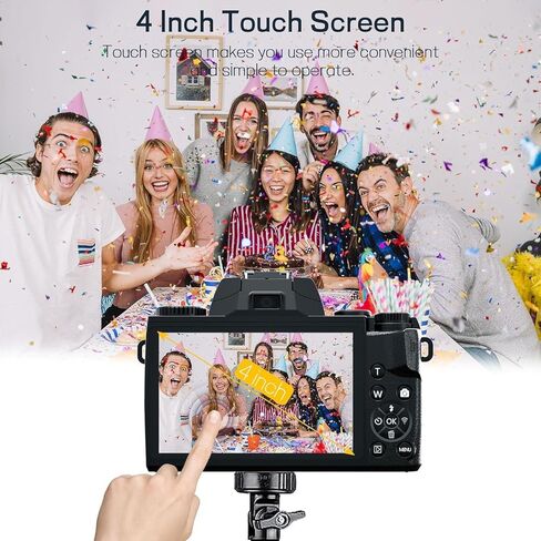 كاميرا رقمية للتصوير الفوتوغرافي، كاميرا تسجيل فيديو مزدوجة العدسات بدقة 4K بدقة 64 ميجابكسل واي فاي لليوتيوب مع تكبير رقمي 16X، فلاش، شاشة تعمل باللمس، بطاقة TF سعة 32 جيجابايت، غطاء عدسة، مخرج HDMI وبطارية 3000 مللي أمبير (أسود) in Kuwait