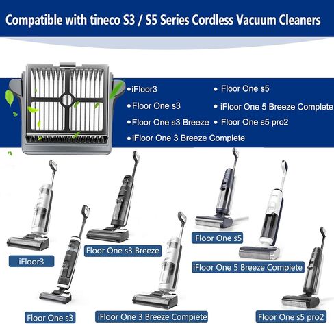 مرشحات مكنسة كهربائية بديلة متوافقة مع مكنسة كهربائية Tineco Floor S3 وS5 اللاسلكية الرطبة والجافة، مرشحات بديلة فعالة للأرضيات النظيفة، 4 عبوات من مرشحات المكنسة الكهربائية البديلة ([S3/S5]4 مرشحات) in Kuwait