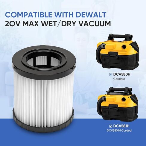 2 حزمة مرشح بديل DCV5801H متوافق مع DEWALT DCV580H، DCV581H 20V MAX مكنسة جافة ورطبة، مع 4 مرشحات الأكمام الرغوية وفرشاة واحدة، قابلة للغسل وقابلة لإعادة الاستخدام in Kuwait