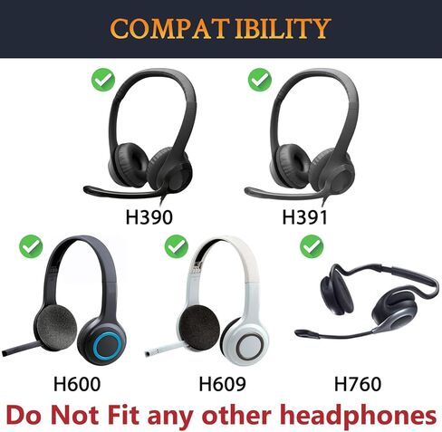 SOULWIT Earpads Replacement for Logitech H390 H600 H609 H760 Wireless Headphones, Ear Pads Cushions with Soft Protein Leather, Noise Isolation Foam, Added Thickness - Black in Saudi Arabia
