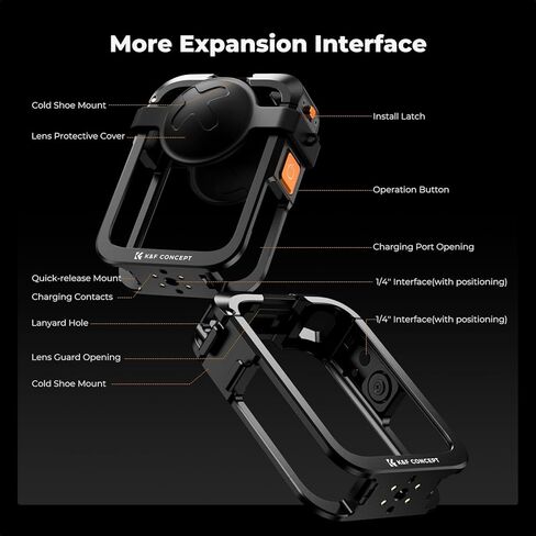 قفص كاميرا معدني مطور من K&F CONCEPT متوافق مع ملحقات DJI Osmo 360، حافظة واقية من الألومنيوم | مع غطاء عدسة سيليكون | إطار توسيع مع 2 حامل حذاء بارد | اتصال شحن مدمج in Kuwait