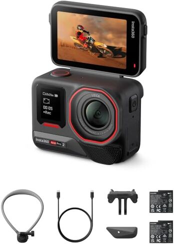 Insta360 Ace Pro 2 POV Power Bundle بطارية مزدوجة - كاميرا حركة مقاومة للماء بدقة 8K تم تصميمها بالتعاون مع Leica، مستشعر 1/1.3 بوصة، شريحة AI مزدوجة، إضاءة منخفضة رائدة، صوت فائق، شاشة قلاب وتحرير AI in Saudi Arabia