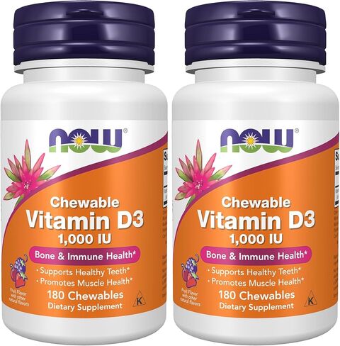 NOW Foods Supplements, Vitamin D-3 1,000 IU, Natural Fruit Flavor, Structural Support*, 180 Chewables in Saudi Arabia