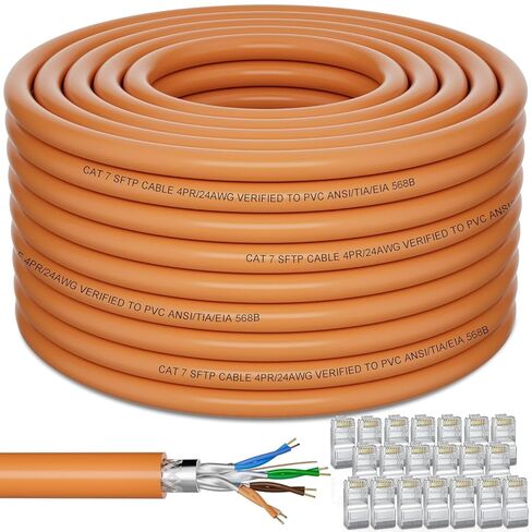 Cat 7 Ethernet Cable 20ft Outdoor, Cat7 SFTP Triple Shielded Ethernet Cable, Internet Network Patch Cord, 10Gbps 600MHz, Waterproof, UV Resistant, Direct Burial, LAN Wire with RJ45 for Router in Kuwait