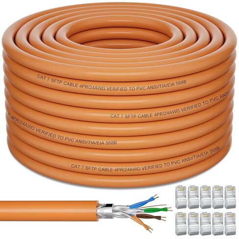 Cat 7 Ethernet Cable 20ft Outdoor, Cat7 SFTP Triple Shielded Ethernet Cable, Internet Network Patch Cord, 10Gbps 600MHz, Waterproof, UV Resistant, Direct Burial, LAN Wire with RJ45 for Router in Kuwait
