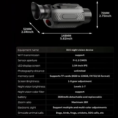 Yoidesu Night Vision Monocular، 4K 64MP Digital Infrared Monocular Telescope، 28X Digital Zoom HD تلسكوب عالي الطاقة للحياة البرية ومشاهدة الطيور أثناء السفر والتخييم in Kuwait