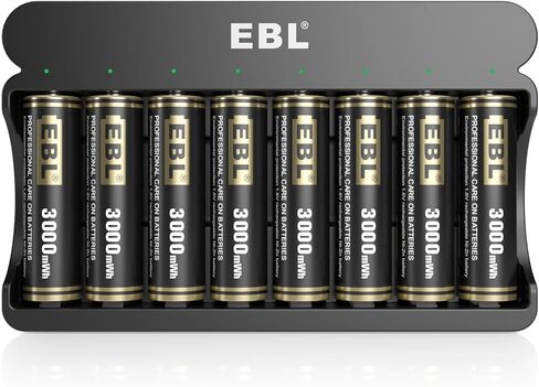 EBL 8 عبوات بطاريات AA قابلة لإعادة الشحن Ni-Zn 3000mWh مع شاحن بطاريات Ni-Zn 8 Bay - بطارية 1.6 فولت مزدوجة عالية الأداء وشاحن AA AAA in Kuwait