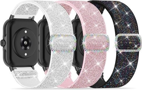 3 Pack Nylon Bands Compatible with Woneligo/Fitpolo Smart Watch, 22mm Soft Elastic Straps for Quican/Tensky/Aeac ID208 Plus/Veryfit IDW28/TOOBUR/Tensky/ENOMIR/Amzhero/WNH IDW19 Glitter Bands for Women in Saudi Arabia
