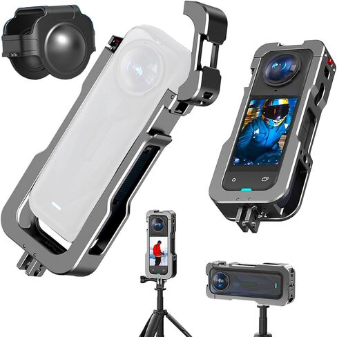 Metal Cage for Insta360 X5, Case for Insta 360 Accessories, Aluminum Alloy Camera Cage for Insta360x5 with Quick Release Safety Lock, Frame with Silicone Lens Cover Guard Cap in Saudi Arabia