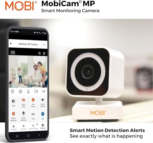 MobiCam MP 1080p Wi-Fi Smart Home Security for Baby Monitor, Dog Camera w/Motion Detection, 2-Way Audio Camera with Color Night Vision, Built-in Spotlight, Motion Detection,White 30 Seconds Setup in Saudi Arabia