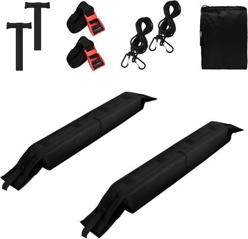 FORWODE Soft Roof Rack Pads, Universal Roof Rack Fit on Cross Bars for Kayak Surfboard SUP Canoe Include 2 Tie Down Straps, 2 Tie Down Rope, 2 Quick Loop Strap and Storage Bag (Black) in Saudi Arabia