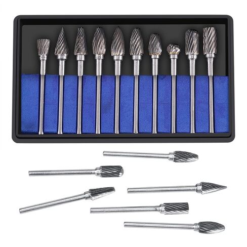 10pcs Tungsten Carbide Steel Rotary Files Burr Set 3mm Shank 6mm Cutting Head Diameter (Single temperature) in Saudi Arabia